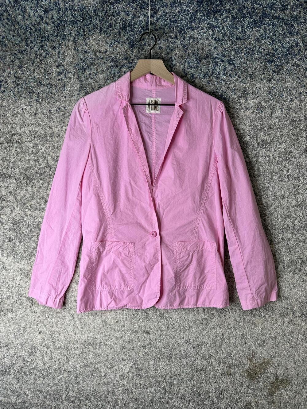 A Shirt Thing Blazer Womens Medium Pink Twill Lightweight Single Button Jacket